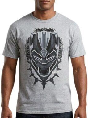 Mad Engine Marvel Black Panther T-Shirt Mens Medium Gray Graphic Geometric Mask